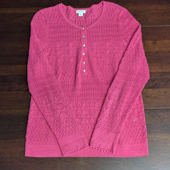 Sundance Womens XL Pink Whispering Winds Pointelle Crochet Henley Boho Spring - Picture 2 of 5